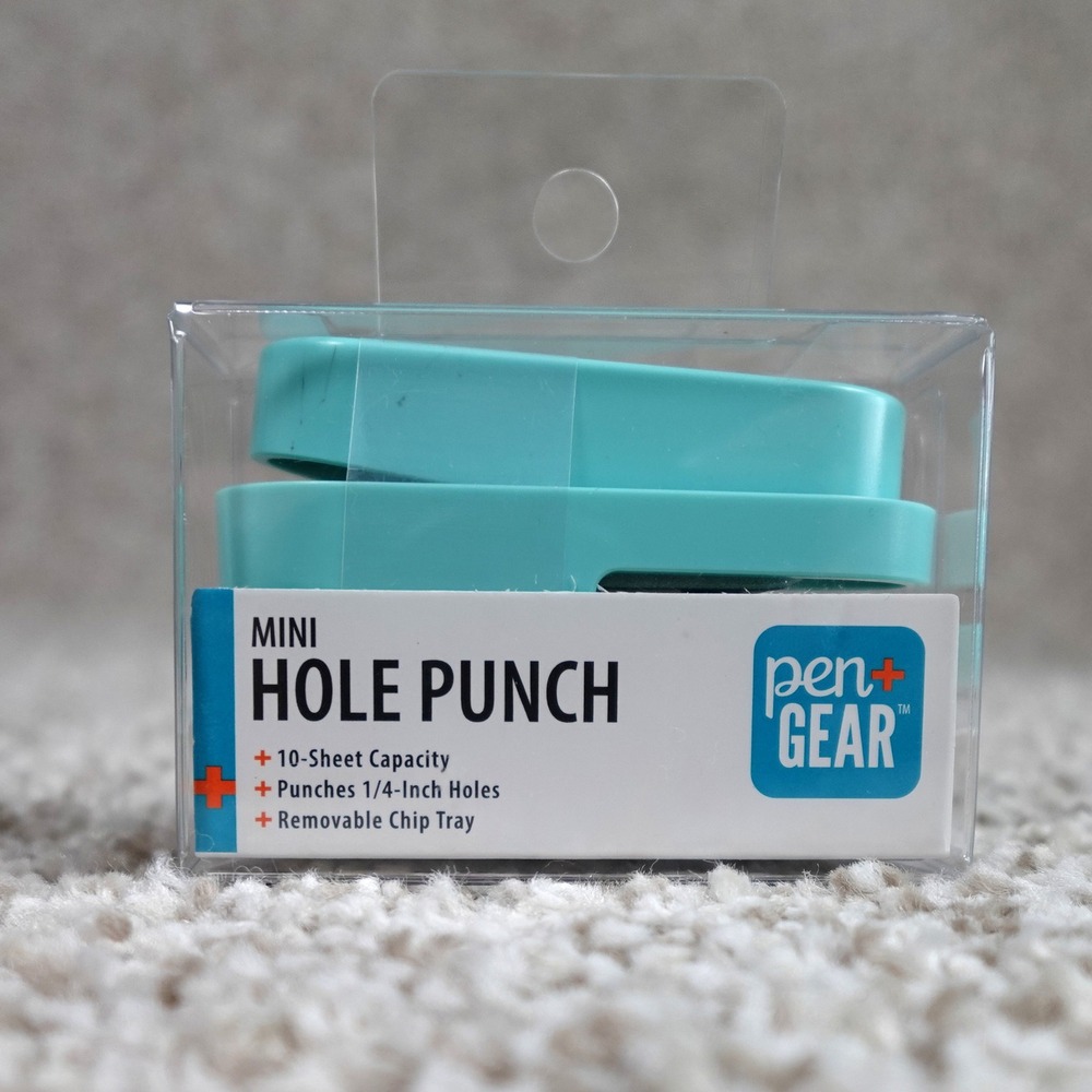 Pen Gear Mini Hole Punch Teal 10 Sheet Capacity Removable Chip Tray